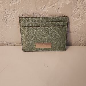 kate spade Mint Green Glitter Card Holder with Gold Plaque